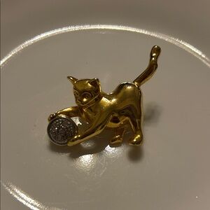 Gold Cat Figurine with Silver Accents